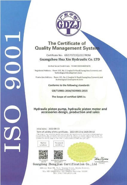 China Guangzhou Halcyon-Hydraulic Co. Ltd Certification